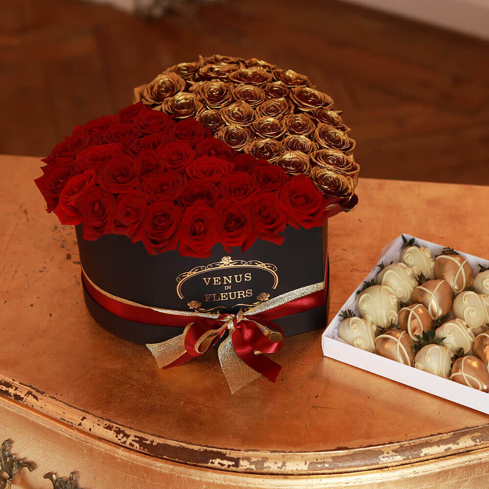 Красно-золотые розы (сердце) от 41 шт.