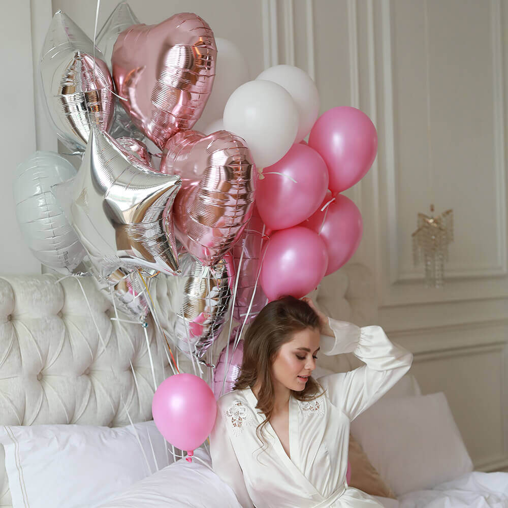 Облако розово-серебряных шаров - 19 шт.