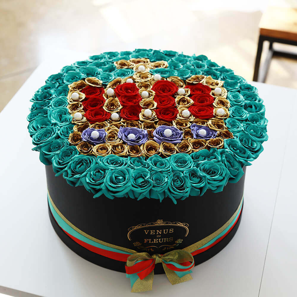 Бирюзовые розы "Её величество" от 131 шт.