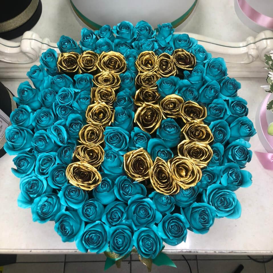 101 бирюзовая роза с датой