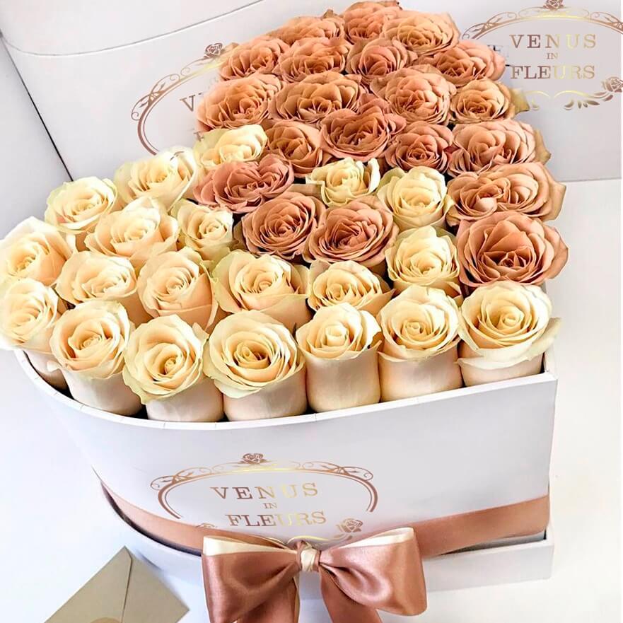 65 кофейных роз - сердце