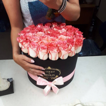 51 розовая роза в коробке