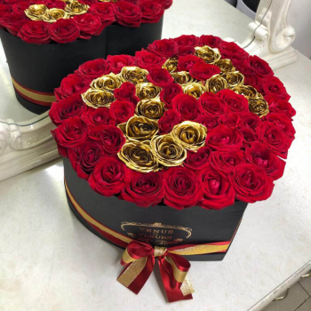 51 красная роза с датой - сердце