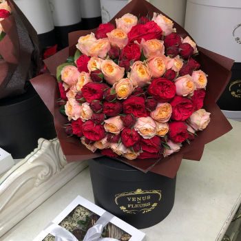 51 красно-розовая пионовидная роза