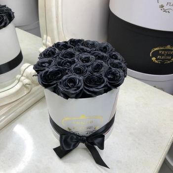 25 черных роз в коробке