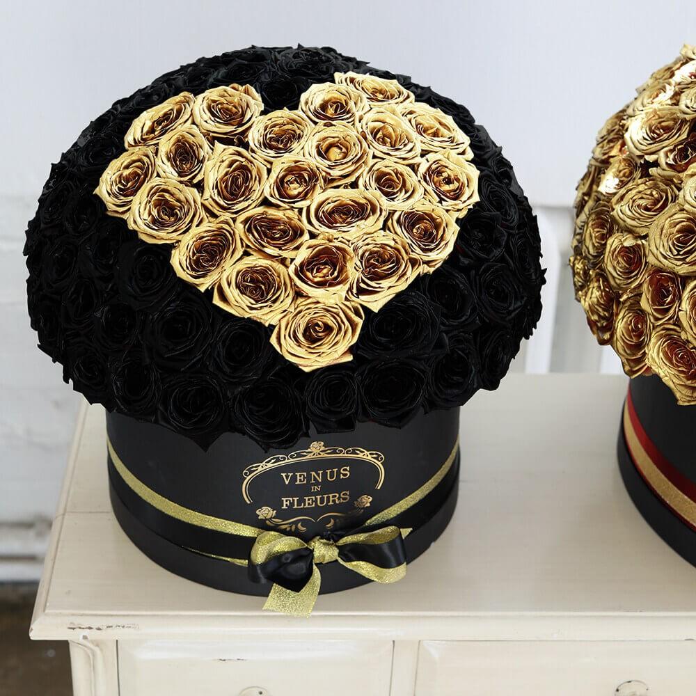201 роза - черные розы с золотым сердцем