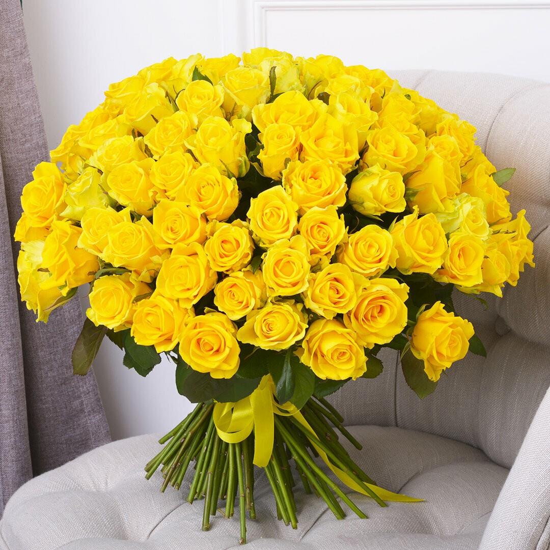 101 желтая роза в букете