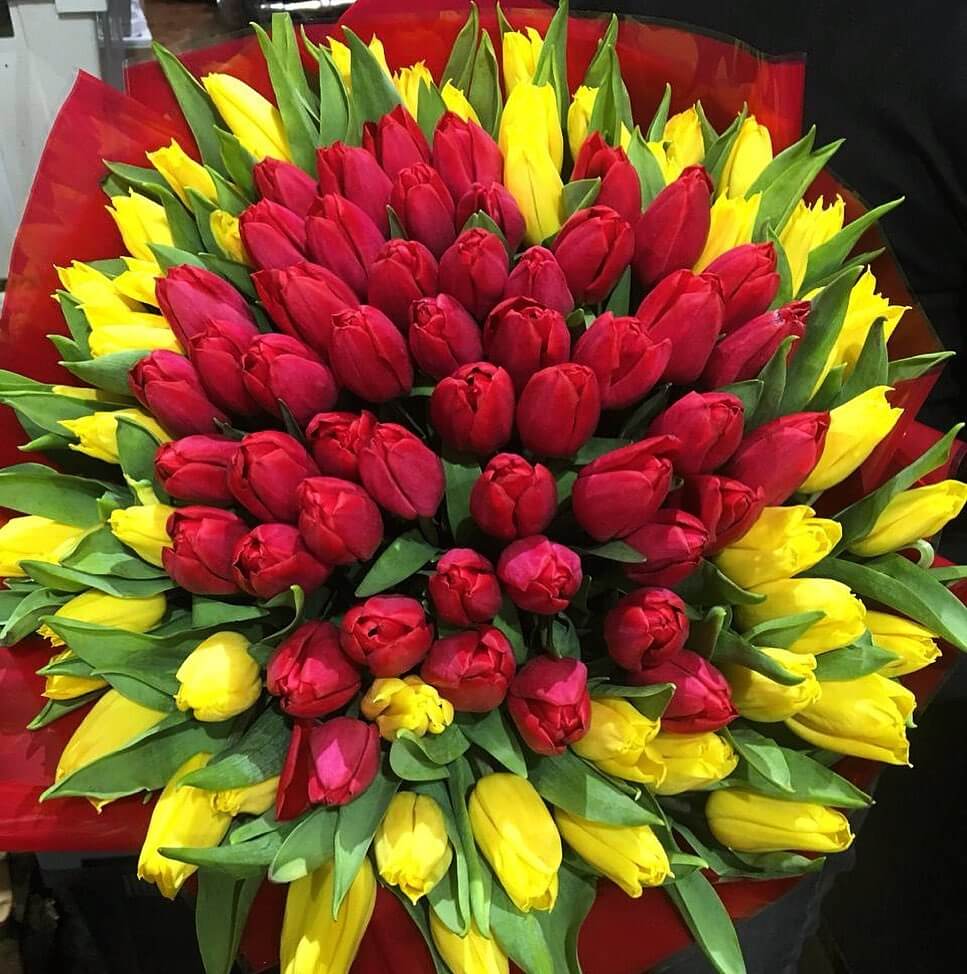 Красно-желтый букет из 101 тюльпана