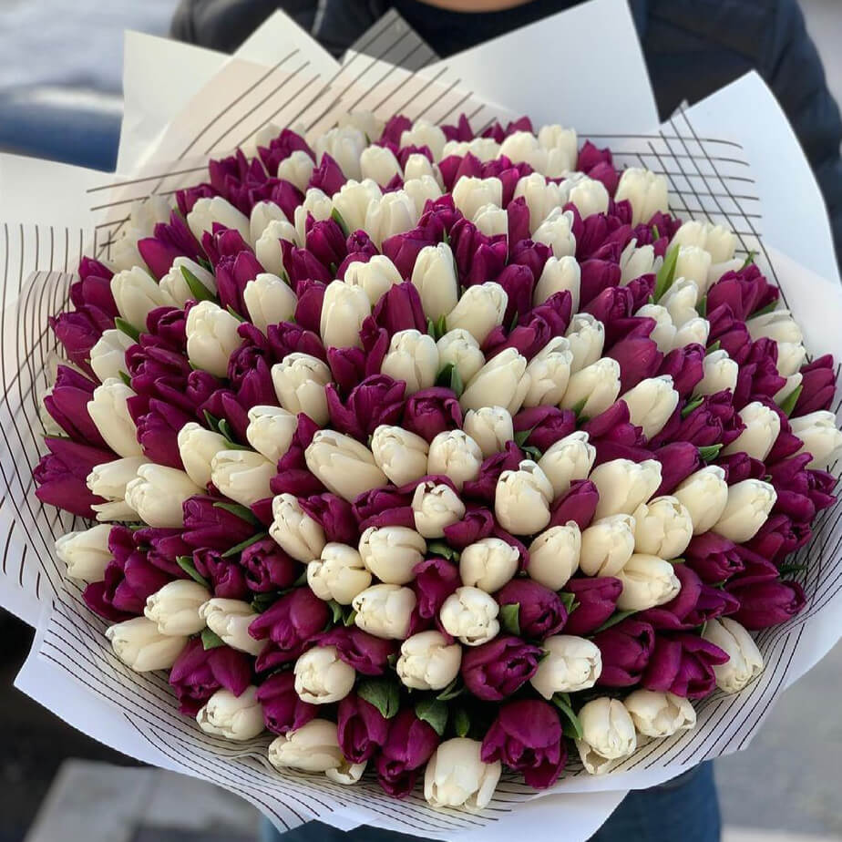 201 бело-фиолетовый тюльпан в букете