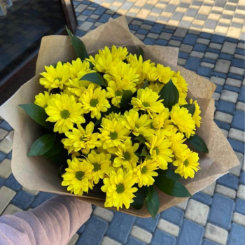 9 желтых кустовых хризантем в букете