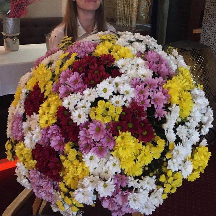 201 разноцветная хризантема в букете