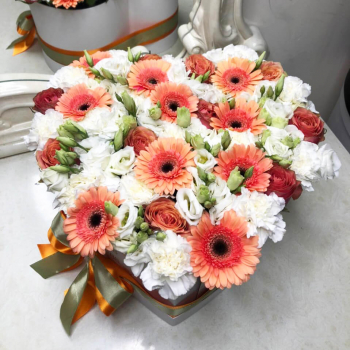 Герберы с гвоздиками (сердце) от 51 шт.