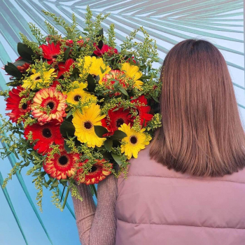 19 красно-желтых гербер