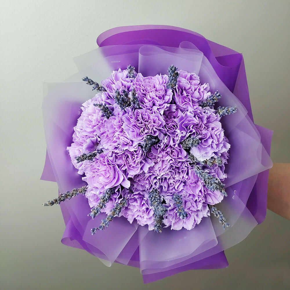 25 светло-фиолетовых гвоздик в букете