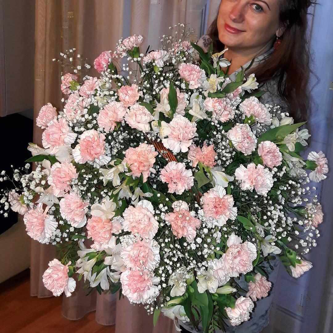 Букет из гвоздики с гипсофилой - 51 шт.