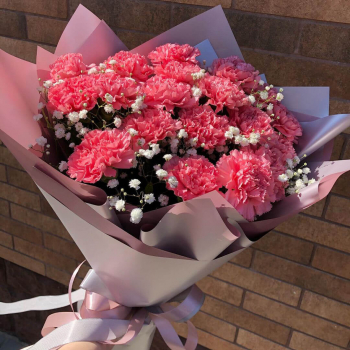 Розовые гвоздики в букете - 21 шт.