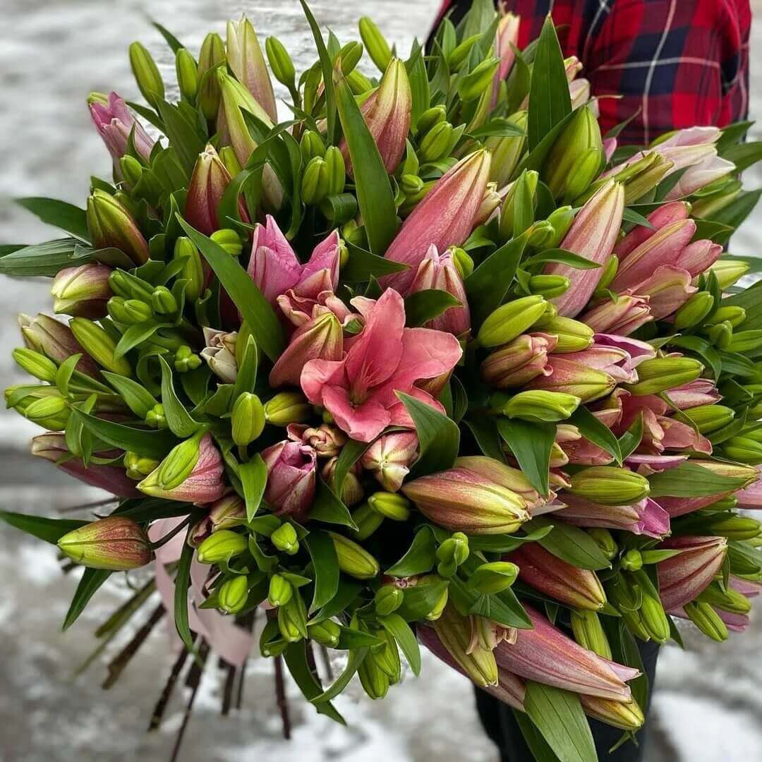 51 розовая лилия в букете