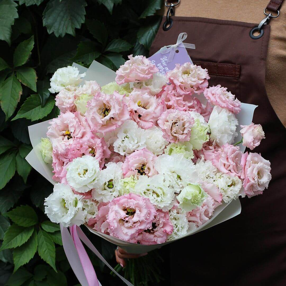 19 бело-розовых эустом в букете