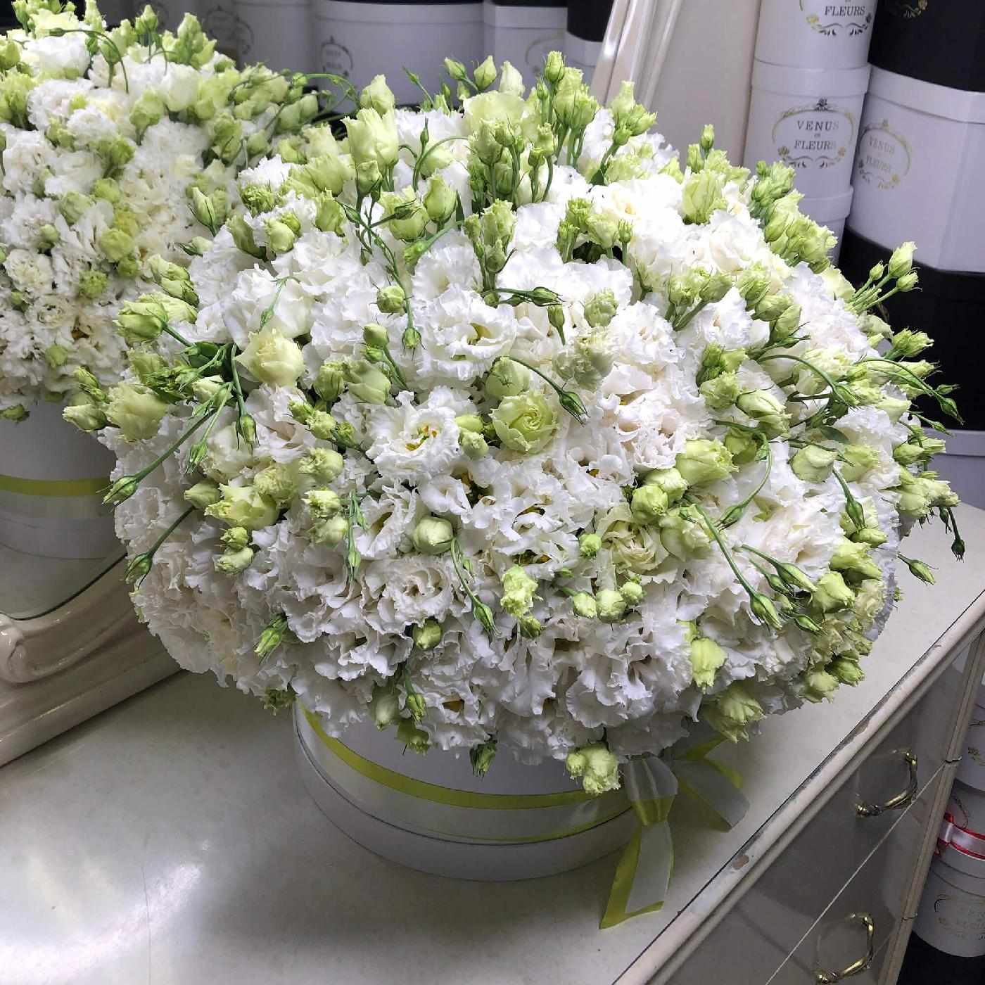 101 белая эустома в коробке