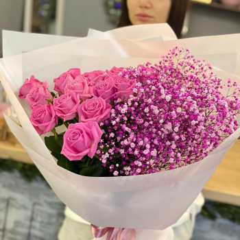Гипсофила с розами - 25 шт.