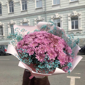 Микс из гипсофил и хризантем - 19 шт.