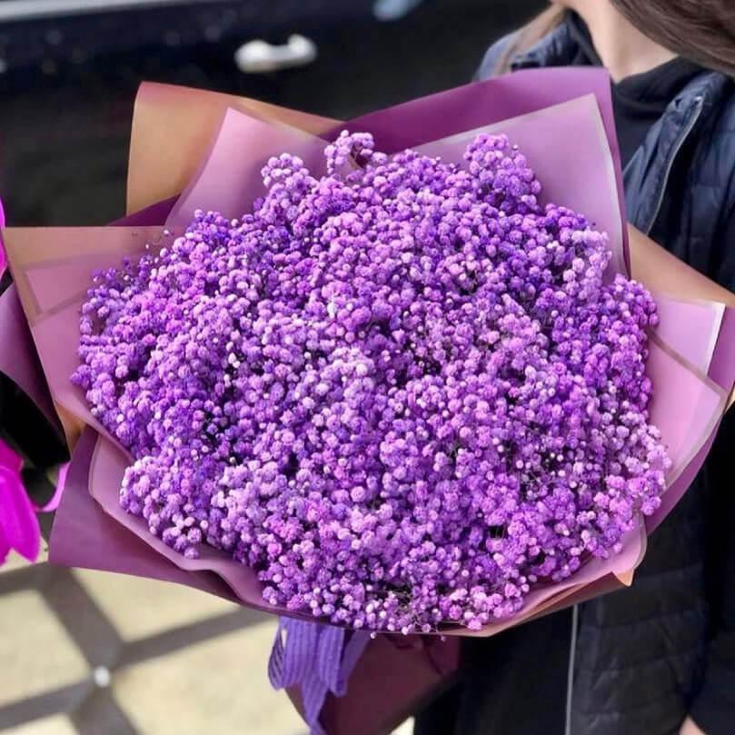 25 фиолетовых гипсофил в букете