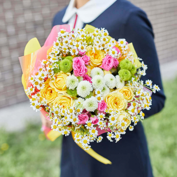 Букет ромашек с хризантемами - 35 шт.