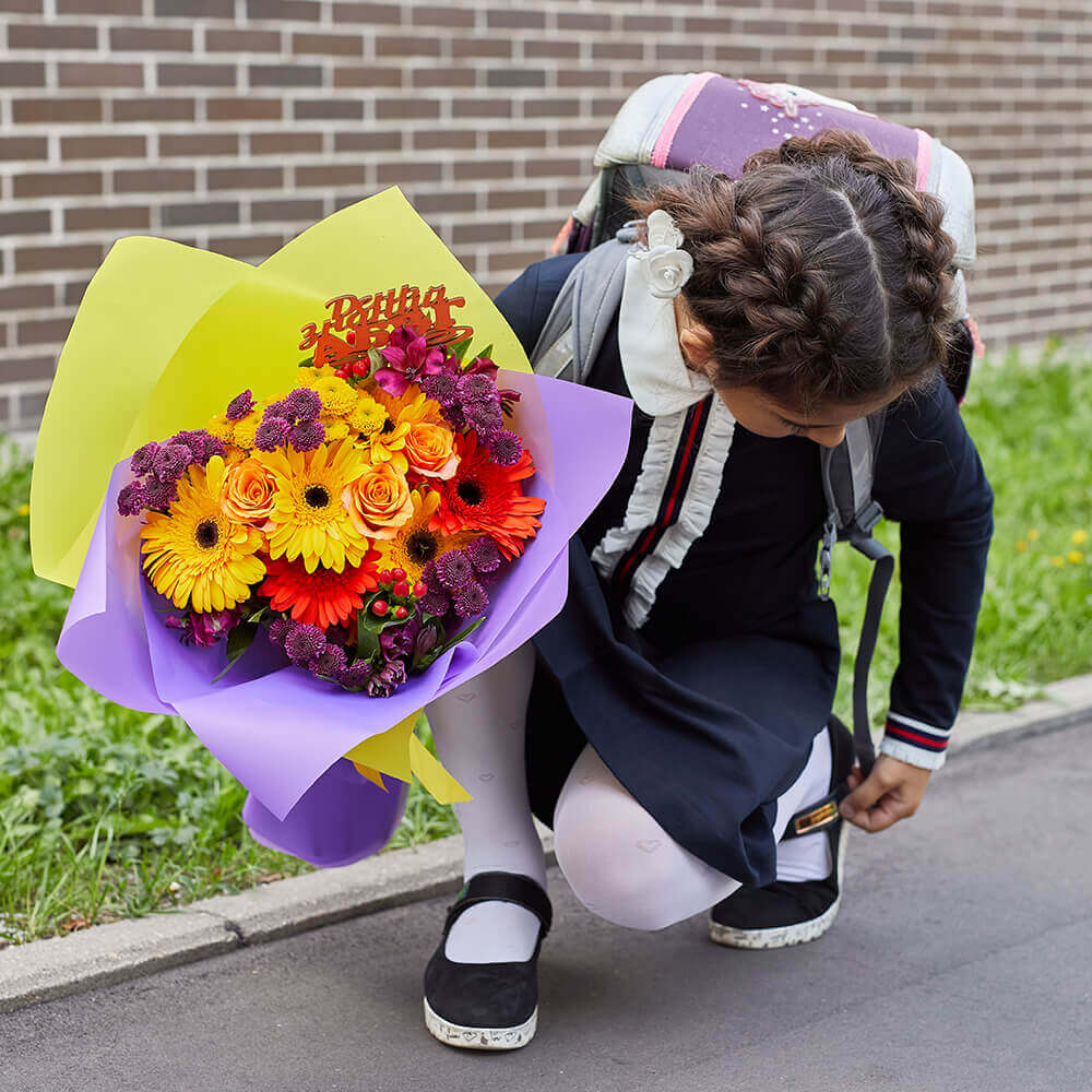 Герберы с хризантемами - 19 шт.