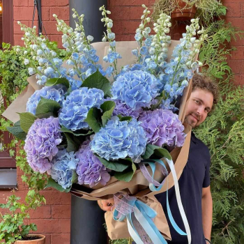 Гортензии с дельфиниумом - 19 шт.