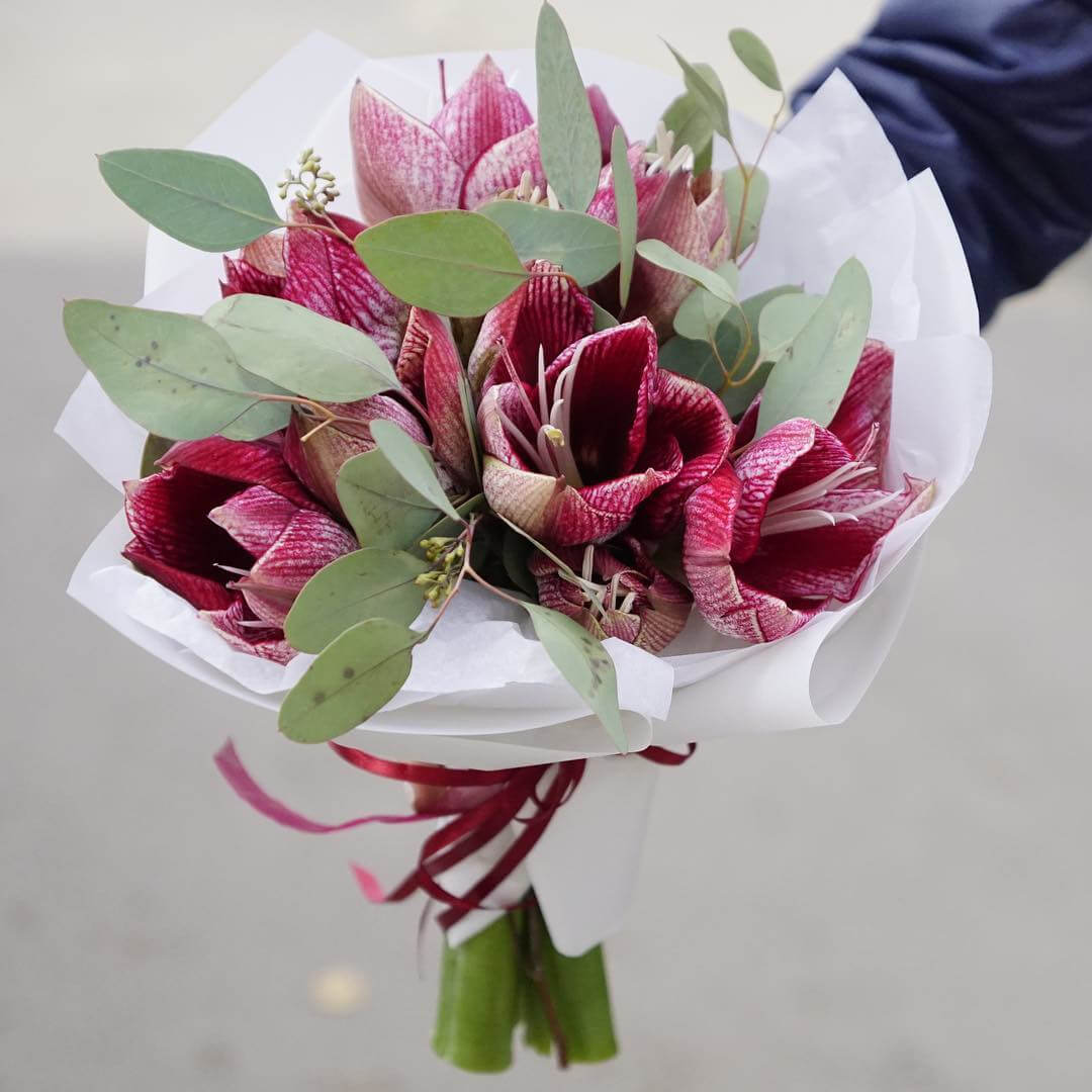 9 розовых амариллисов в букете