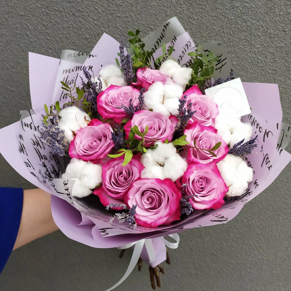 Хлопок с розами в букете - 29 шт.