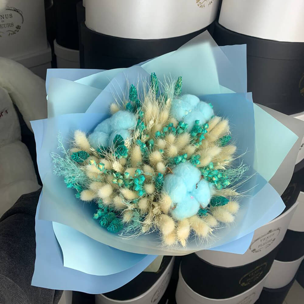 Лагурус с хлопком в букете - 41 шт.