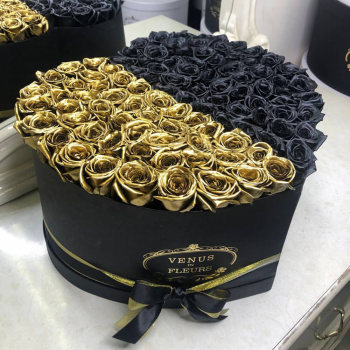 101 черно-золотая роза - сердце