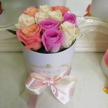 9 бело-розовых роз в коробке 9 бело-розовых роз в коробке