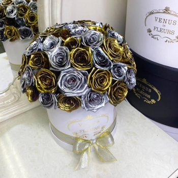 51 серебряно-золотая роза (шар)