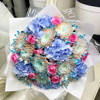 Хризантемы с гортензиями - 25 шт.