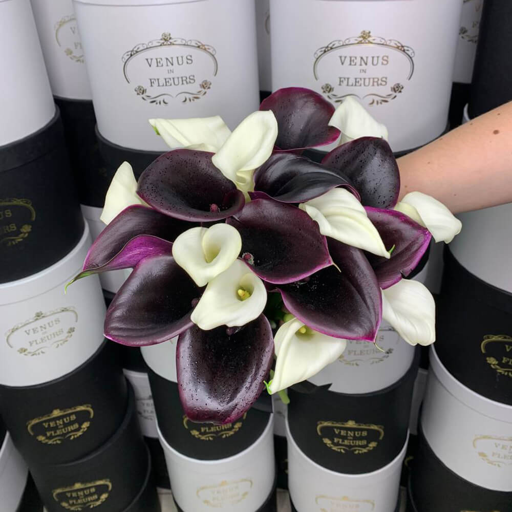 19 черно-белых калл в букете