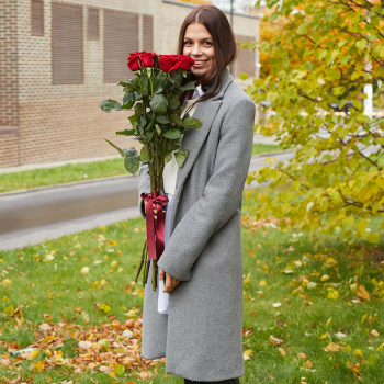 11 красных роз в букете - 80 см.