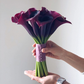 Букет невесты из бордовых калл - 9 шт.