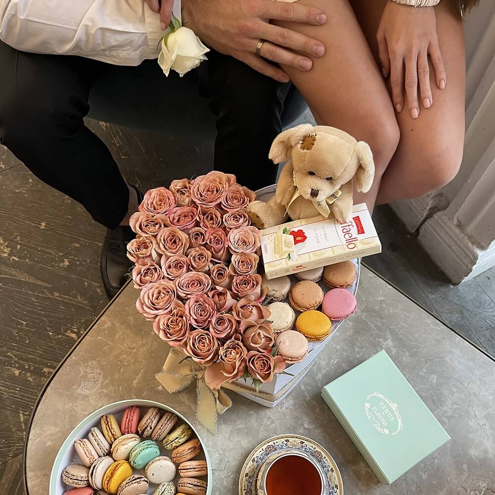 Кофейные розы с мишкой