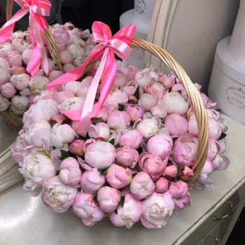 Розовые пионы в корзине