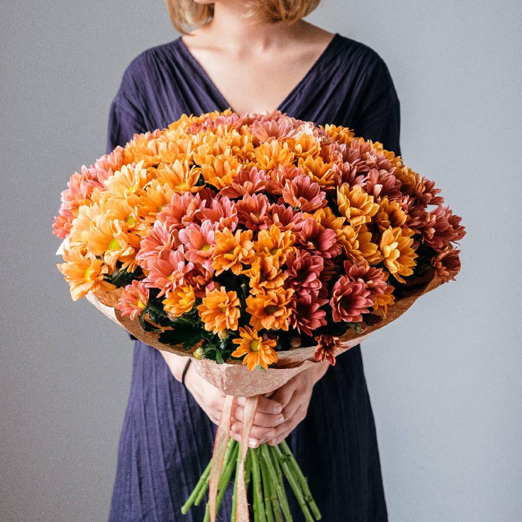 Оранжевые хризантемы - 29 шт.
