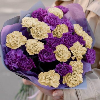Желто-фиолетовый микс из 25 гвоздик Желто-фиолетовый микс из 25 гвоздик