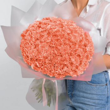 101 коралловая гвоздика в букете