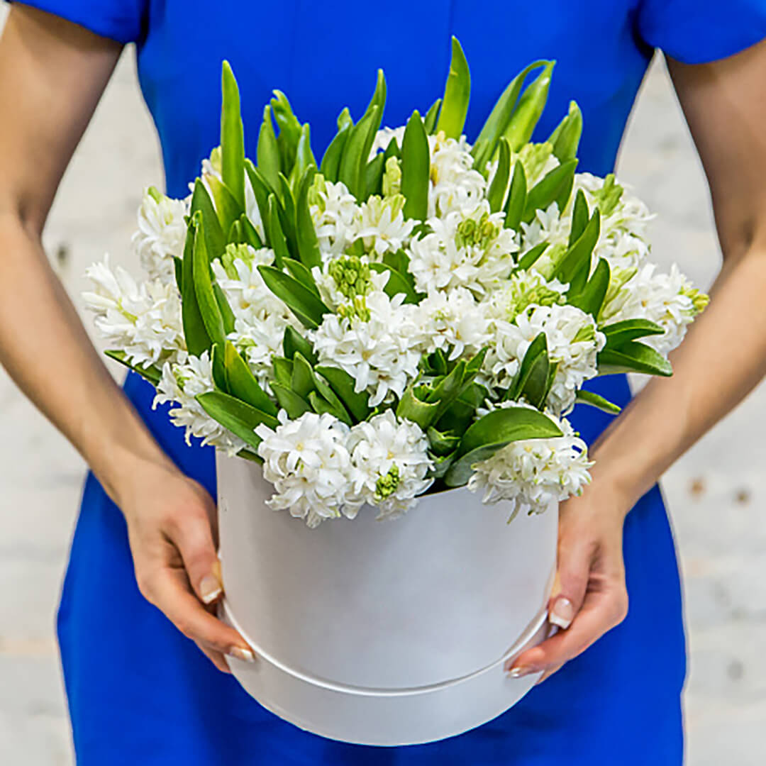 25 белых гиацинт в коробке