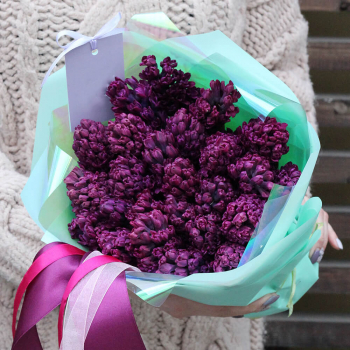 19 фиолетовых гиацинт в букете