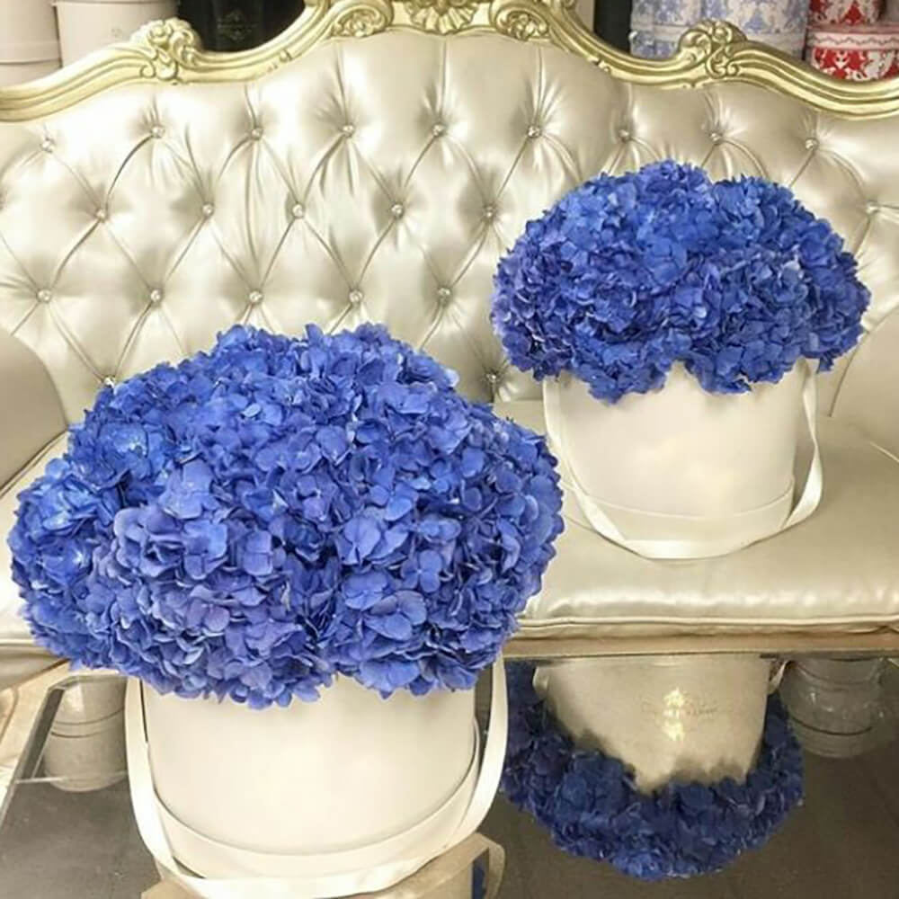 9 синих гортензий в коробке