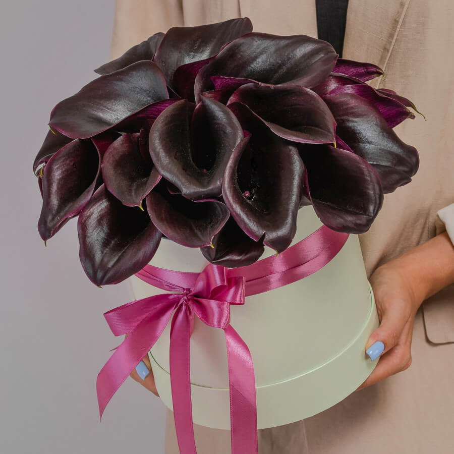 25 черных калл в коробке