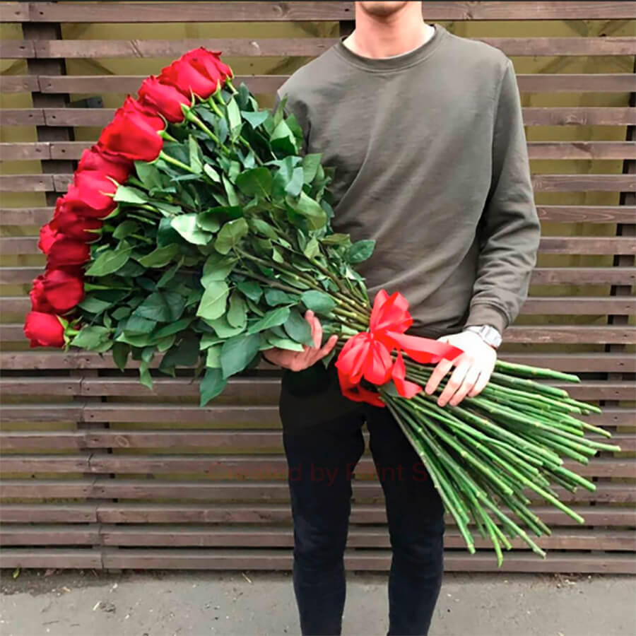 Красные розы - 120 см. от 25 шт.
