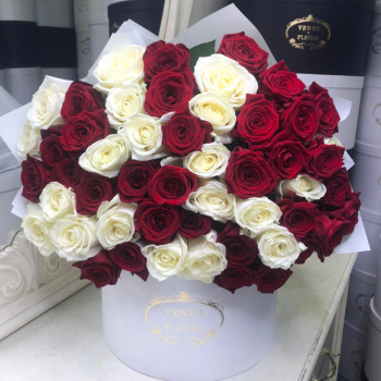 41 красно-белая роза в букете